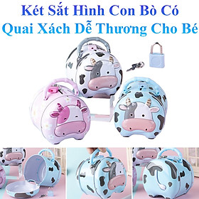 Két Sắt Hình Con Bò Có Quai Xách Siêu Dễ Thương Cho Bé Kèm Ổ Khóa Và 2 Chìa