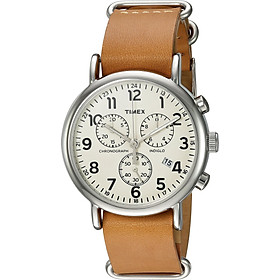 Timex Weekender Chrono Analog Quartz Watch with Leather Strap, Brown, 20 (Model: TWC063500)