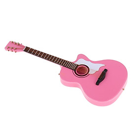 Guitar Model Pink with :6 Miniature Wood, Handcrafted Oranments