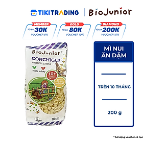 Mì nui ăn dặm hữu cơ cho bé hình vỏ sò Bio Junior 200g (Từ 10 tháng tuổi)