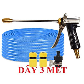 Bộ dây vòi xịt nước rửa xe,tưới cây .tăng áp 3 lần, loại 3m,5m 206318 đầu đồng,cút,nối nhựa đen+ tặng móc khoá
