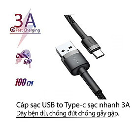 Cáp sạc nhanh 3A Baseus Cafule kết nối Type-C truyền dữ liệu cho Android dài 100CM