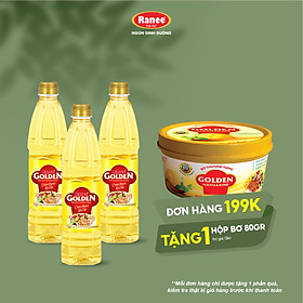 {Đơn 199k tặng hộp bơ 80g} Combo 3 chai dầu ăn Ranee Golden 1 lít (1 lít/chai x 3 chai)