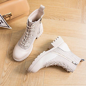 Mua Giày bốt Martin cao gót vải nhung mỏng thời trang mùa thu hàng mới dành cho nữ 2021