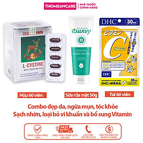 Combo Viên uống trắng da, tóc khỏe Lcystine 60v, DHC Vitamin C 60v