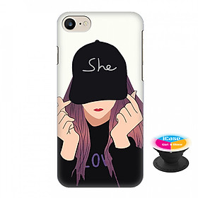 Ốp lưng nhựa dẻo dành cho iPhone 7 in hình Girl - Tặng Popsocket in logo iCase - Hàng Chính Hãng