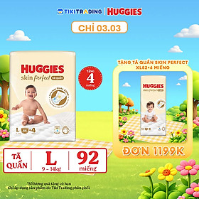 Tã quần Huggies Skin Perfect Mega Jumbo L88+4 miếng với 2 vùng thấm giảm kích ứng da