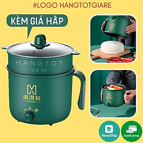 Nồi Nấu Lẩu Mini 18Cm 2 Nấc Nhiệt kèm Giá Hấp