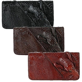 Bóp nữ da cá sấu nhiều ngăn đầu cá sấu đan viền màu đen, nâu đất, vàng, nâu đỏ HT3730-31-32-33