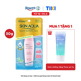 Kem chống nắng Skin Aqua dưỡng trắng & dưỡng ẩm, dùng hàng ngày dạng gel Sunplay Skin Aqua Silky White Gel Eco Việt Nam SPF 50, PA++++ 30g