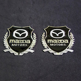 Bộ 2 miếng dán logo kim loại chữ MAZDA bông lúa