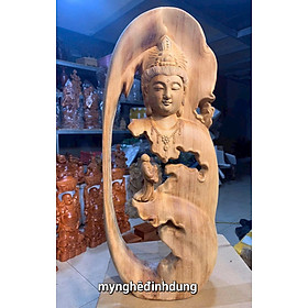 Mua Tượng điêu khắc nhất tâm bái phật bằng gỗ ngọc am thơm nức kt cao 50x20x10cm