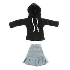 BJD Costume Black Hoodie & Jeans Skirt for 1/6 Blythe  Dress Up Accs