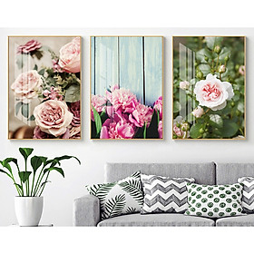 Mua Bộ tranh 3 Bức - Tranh treo tường  phòng khách- Tranh Hoa 3D Hiện Đại H 60086/Gỗ MDF cao cấp phủ kim sa/ Chống ẩm mốc  mối mọt/Bo viền góc tròn