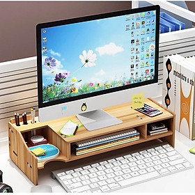 Kệ màn hình máy tính kệ laptop để bàn KMT2910 giúp giảm mỏi vai gáy cho dân văn phòng kệ sách kệ hồ sơ kèm cắm viết bằng gỗ 2 màu nâu sáng tùy chọn - Tặng kèm 1 móc khóa khung hình thời trang