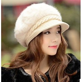 Mũ nồi lưỡi trai len lông thỏ cao cấp mới, nón len nữ phong cách Hàn