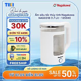 Ấm siêu tốc thủy tinh Nagakawa NAG0318 (1.7 Lít - 1355W) - Hàng chính hãng