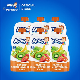 Combo 6 Gói Trái cây nghiền vị táo, chuối, dâu tây và kiwi Agusha 90g/gói dành cho bé từ 6 tháng trở lên