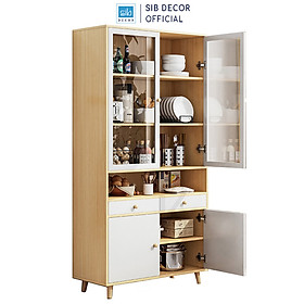 Mua Tủ Gỗ Đa Năng Cửa Kính 80cm  Tủ Decor Phòng Khách  Nhà Bếp Màu Trắng Oak (Sồi) SIB Decor KG21