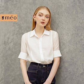 Áo sơ mi công sở nữ Méo shop phong cách Hàn Quốc tay lỡ form rộng Poplin