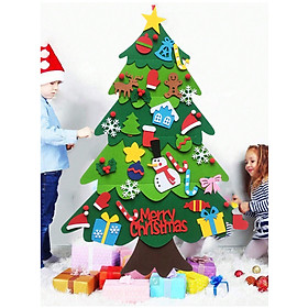 Cây thông Noel tự dán, tháo rời bằng vải nỉ dạ cao 95cm gồm 32 chi tiết cho bé tự trang trí Giáng sinh