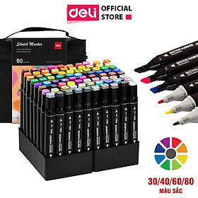 Bút Màu Marker Chuyên Nghiệp Cao Cấp Kèm Túi Vải Khay Đựng Deli - Họa Cụ Tô Màu Dạ Vẽ Tranh Manga Anime Thiết Kế Thời Trang, Trang Trí Sổ Tay Kế Hoạch Planner - 30/40/60/80 Màu - CC182