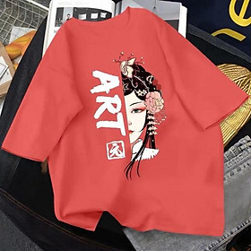 Áo Thun Nữ Cổ Tròn Cotton Cao Cấp in cô gái màu đỏ cam, Thoáng Mát, Co Giãn Thấm Mồ Hôi APCG16