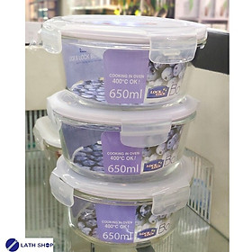 Bộ 3 Thố thủy tinh tròn Lock&Lock LLG831 650ml