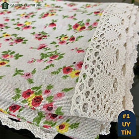 Mua Khăn trải bàn hoa ren size lớn kích thước 1 5m x 2m  khăn trải bàn phòng khách hoa nhí trang trí vintage  vải bố Canvas