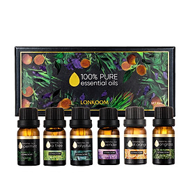 LONKOOM Tinh dầu 100% Thiên Nhiên Nguyên Chất Set 6 *10ml Chai Tinh Dầu Thơm Dịu Nhẹ Thông Dụng Nhất Ngủ Ngon+Giảm Stress+Xua Tan Mệt Mỏi+Lan Tỏa Yêu Thương+Làm Sạch Không Khí+Diệt Vi Khuẩn