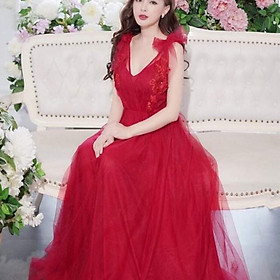 Đầm Maxi xoè 2 dây kết vai nơ SIÊU XINH và hoa ren nổi -MS78V- Size M/L đến 57kgMM MM