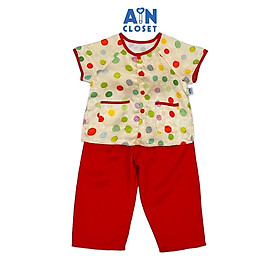 Bộ quần áo Bà Ba Dài tay ngắn bé gái họa tiết Bi Nhiều Màu Lụa Đỏ - AICDBGI4SOWV - AIN Closet