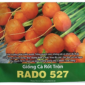 Hạt Giống Cà Rốt Tròn Rado 527 - 1gr - Giống cho củ tròn, bóng, đẹp, đường kính 3-4cm, màu đỏ cam, thịt dày, ăn rất ngon