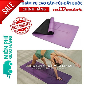 Thảm Tập Yoga Da PU Định Tuyến - Màu TÍM Chính Hãng miDoctor Tặng Kèm Túi Đựng Thảm và Dây Buộc Cao Cấp