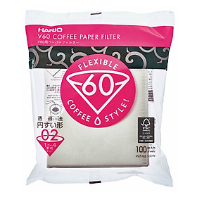 Túi 100 Giấy Lọc Cà Phê Hario V60 Coffee Paper Filter - 2 cup - Trắng - Mã VCF-02-100W (pha từ 1-4 tách cà phê)