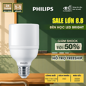Bóng đèn Philips LED Bright E27 bảo vệ mắt, ánh sáng vàng, ánh sáng trắng (01 bóng)