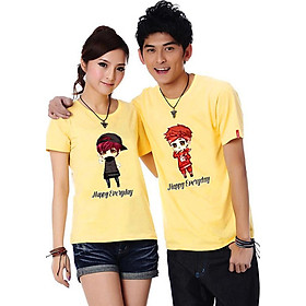 Bộ Áo Thun Đôi Nam Nữ Happy Forever Màu Vàng