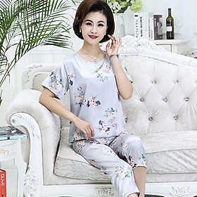 Đồ Bộ Trung Niên Cho Mẹ Quần Lửng Chất Vải Lụa Satin Bộ Đồ Ngủ Lửng Dành Cho Mẹ Độ Tuổi Trung Niên