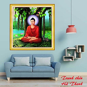 Tranh thêu Chữ thập 3D Phật Thích ca mâu Ni ngồi gốc bồ đề