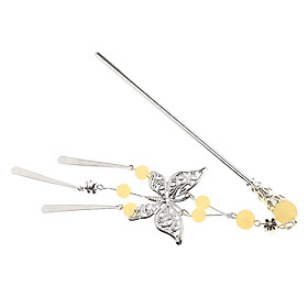 Women Butterfly Hair Stick with Beads Tassels Hair Accessories Red