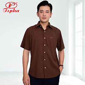 Áo sơ mi nam trung niên, dáng rộng, phong cách văn phòng lịch lãm, màu sắc trang nhã, tay ngắn, lai cua, Amazing - L