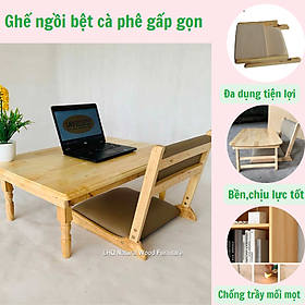 Ghế ngồi bệt gấp gọn phong cách Nhật Bản gỗ cao su tự nhiên cực chất