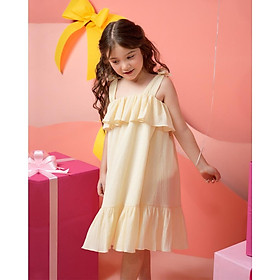 Váy 2 dây bé gái BYZU form xòe nhẹ màu vàng nhạt, đầm sát nách 100% cotton mát mẽ (Jessica Dress)