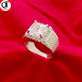 Nhẫn nam thời trang chất liệu bạc ta gắn mặt đá hình chữ nhật màu trắng cao cấp trang sức Bạc Quang Thản - QTNA63