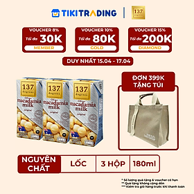 Lốc 3 hộp Sữa hạt Macca Nguyên chất 137 DEGREES 180ml - ĐƠN 399K TẶNG TÚI