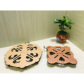 Combo 2 Đế Lót Nồi Bằng Gỗ Cao Cấp Có Chân Đỡ, Size Lớn, Cách Nhiệt, Chống Trầy Xướt, Bền Màu