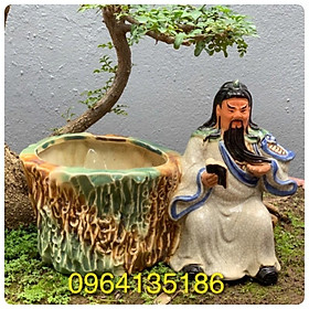 Mua Tượng chậu trồng cây bon sai Quan Công đọc sách men rạn gốm sứ Bát Tràng
