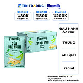 Thùng 48 bịch sữa đậu nành cao canxi Vinamilk 220ml