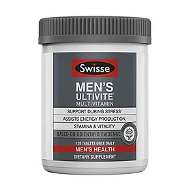 Swisse Premium Ultivite Daily Multivitamin for Men | Energy & Stress Support, Rich in Antioxidant & Minerals | Vitamin A, Vitamin C, Vitamin D, Biotin, Calcium, Zinc & More | 120 Count Tablets