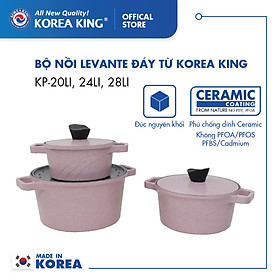 Bộ nồi hồng Levante đáy từ (Nồi, nắp bằng nhôm đúc, phủ men chống dính Ceramic, Ø20cm, 24cm,28cm)